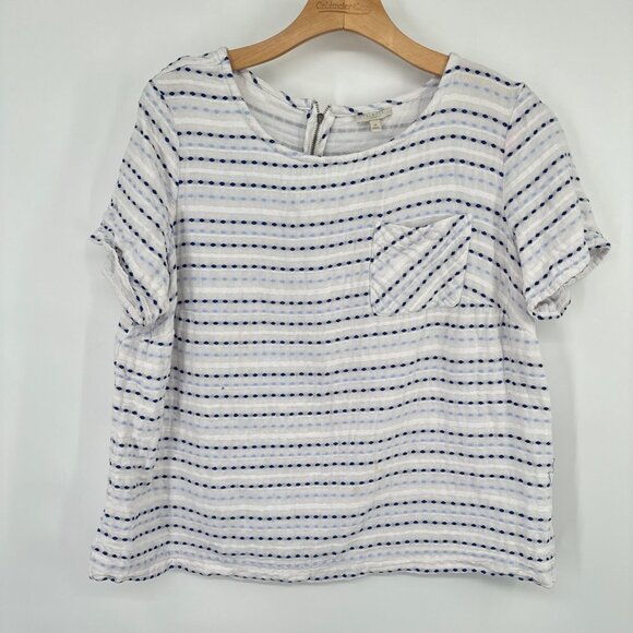 Talbots Women's Striped Short Sleeve Top Pocket size 1X Blue embroidered plus - Picture 6 of 8